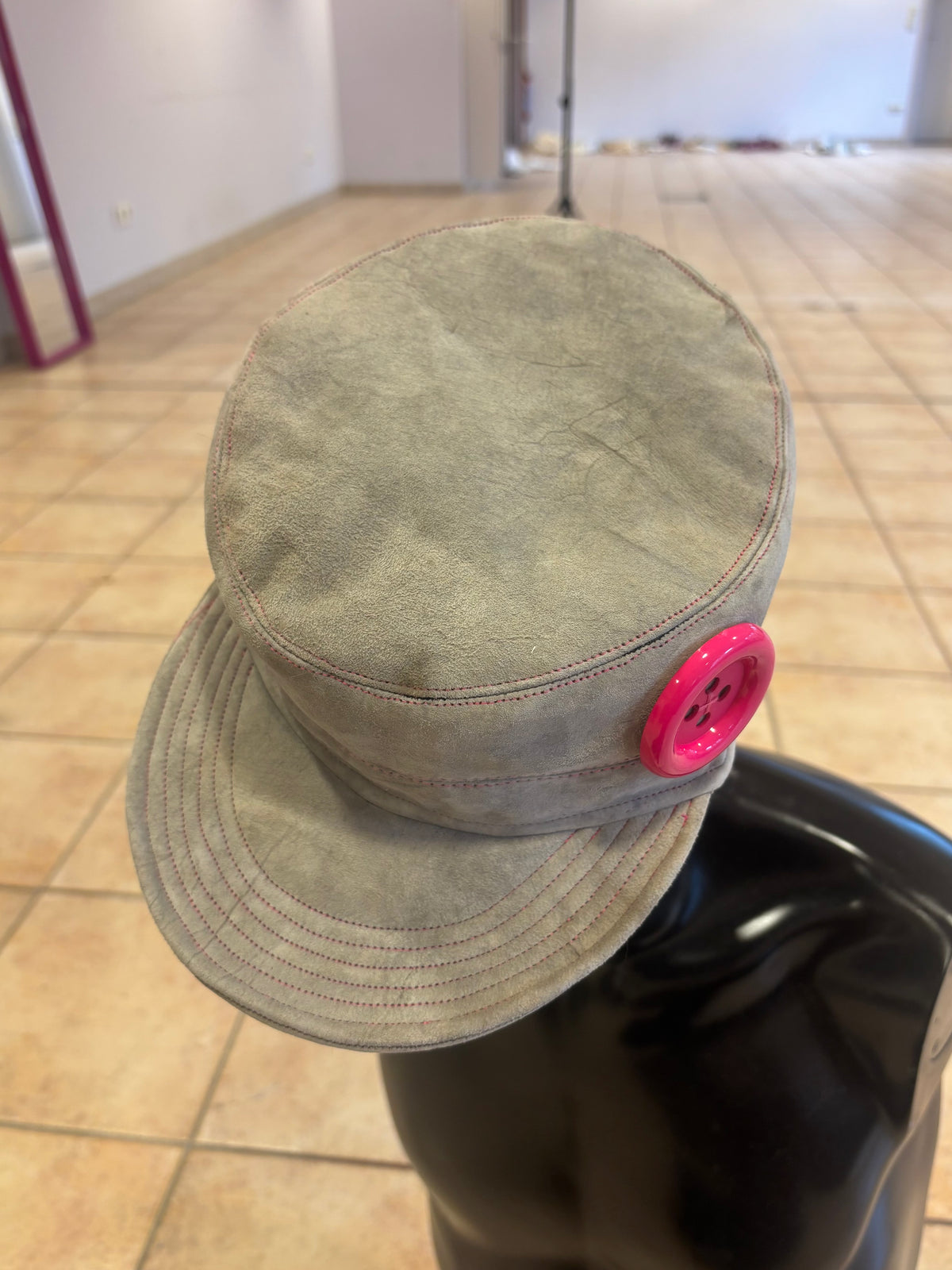 Grey Leather Cap